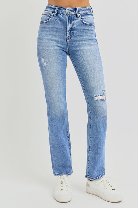 Delilah High Rise Distressed Straight Jeans