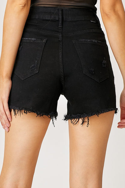 Carlee Frayed Hem Rhinestone Fringe Denim Shorts