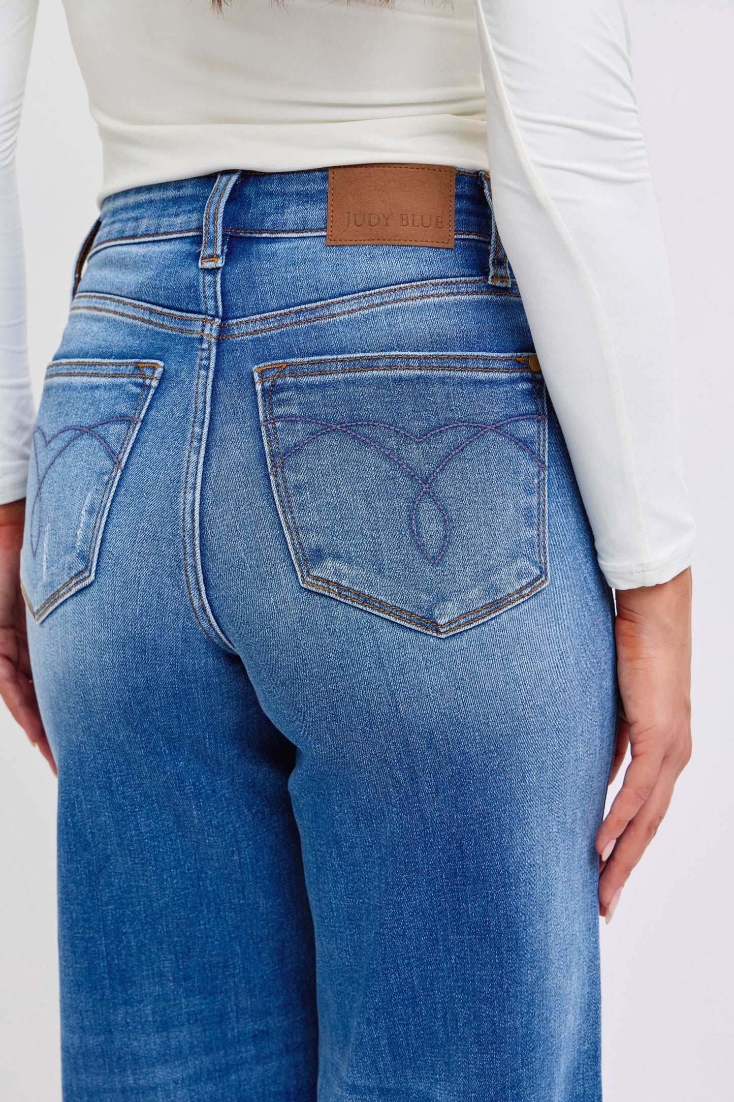 Desi High Rise Distressed Retro Wide Leg Jeans