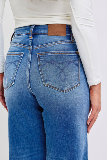 Desi High Rise Distressed Retro Wide Leg Jeans