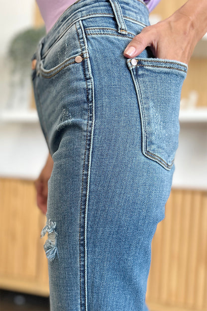 Brynn High Rise Frayed Hem Bootcut Jeans