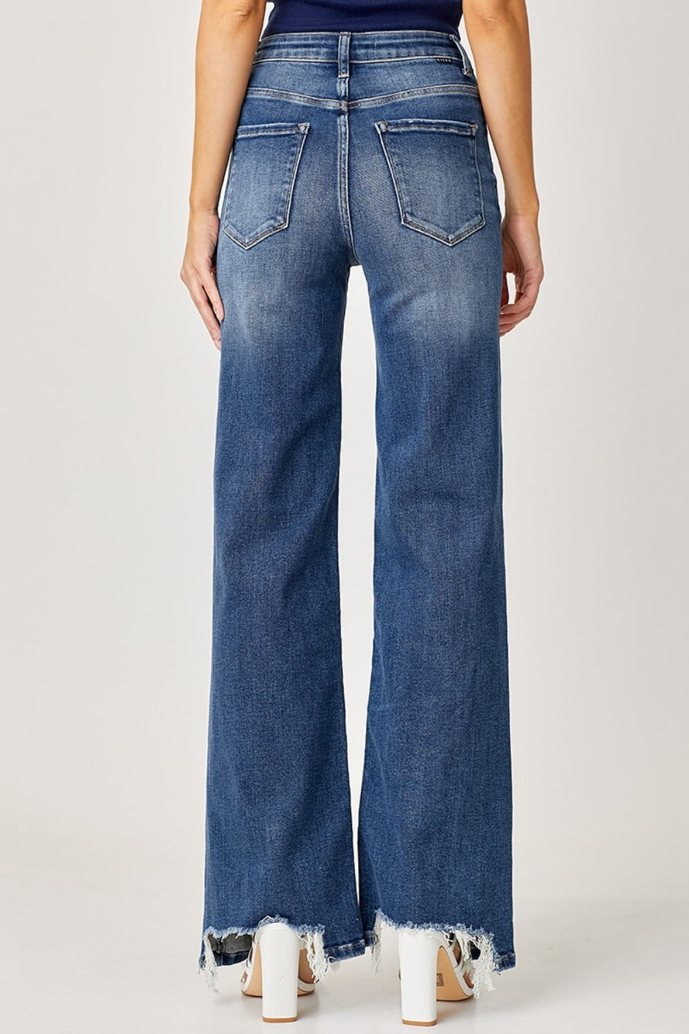 Loren High Rise Frayed Hem Wide Leg Jeans