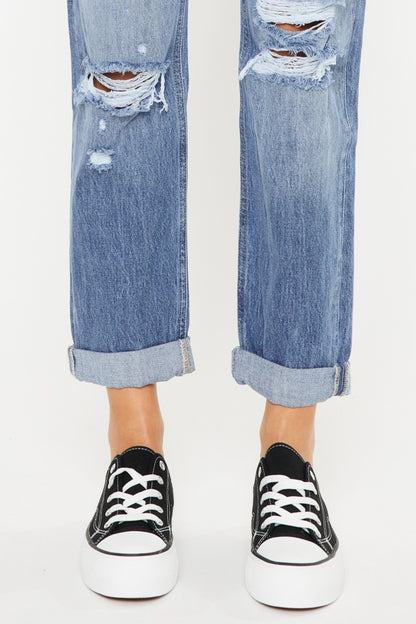 Charlene Mid Rise Distressed Straight Jeans