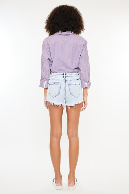 Maria High Rise Frayed Hem Denim Shorts