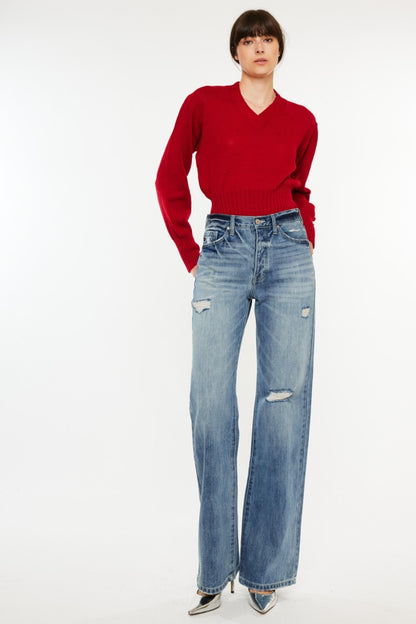 Lena High Rise Distressed Bootcut Jeans