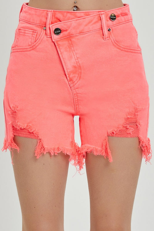 Kenzie Raw Hem Asymmetrical Waist Denim Shorts