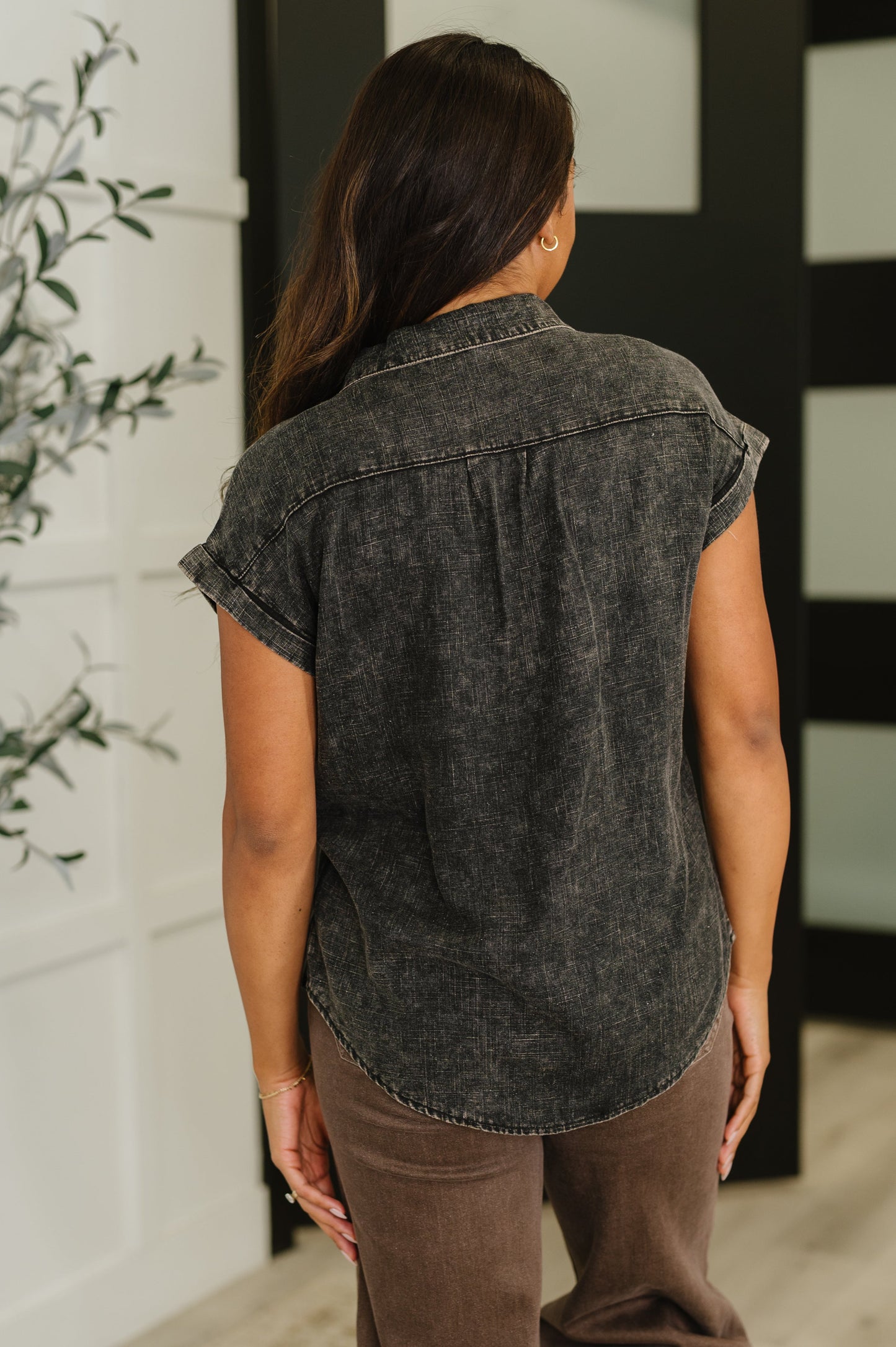 Cloud Nine to Five Button Down Blouse in Ash Black