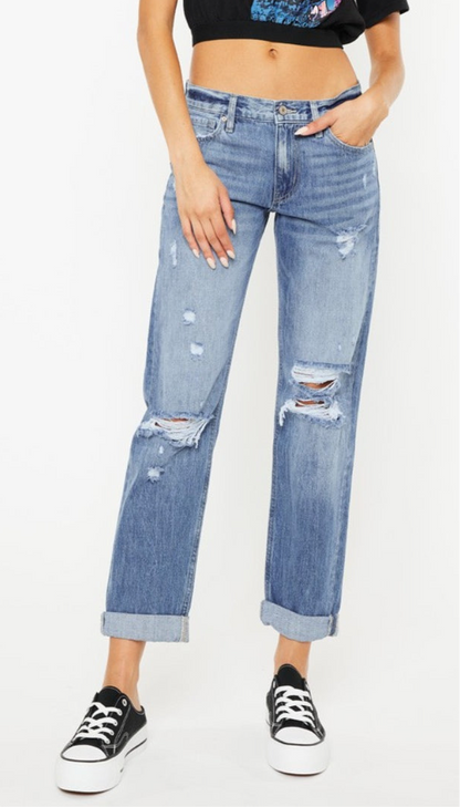 Charlene Mid Rise Distressed Straight Jeans