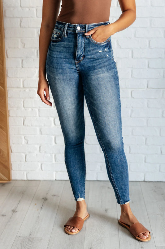 Alba High Rise Tummy Control Vintage Wash Distressed Skinny Jeans