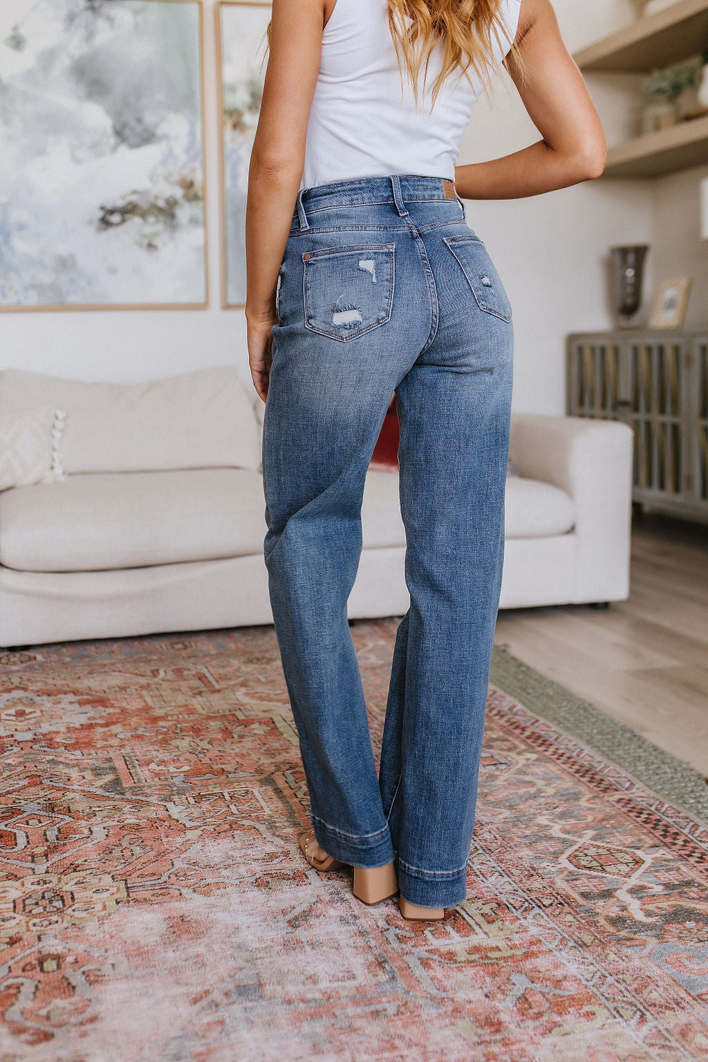 Kalyn High Waist Distressed Denim Trousers