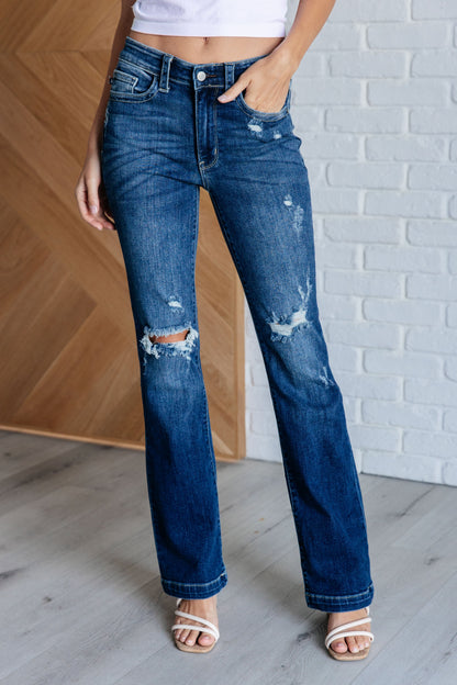 Avery Mid Rise Distressed Bootcut Jeans