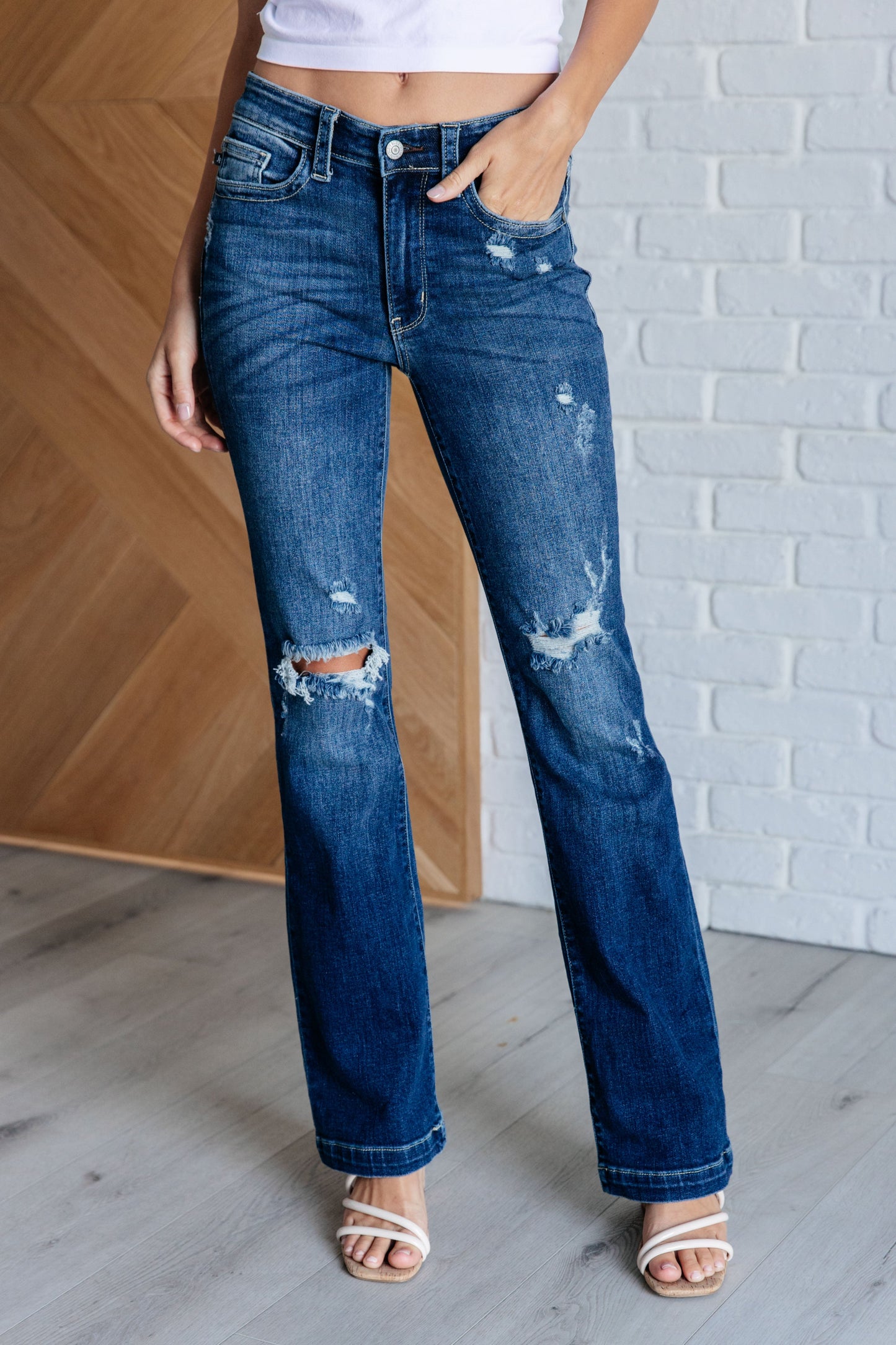 Avery Mid Rise Hand-Sanded Distressed Bootcut Jeans