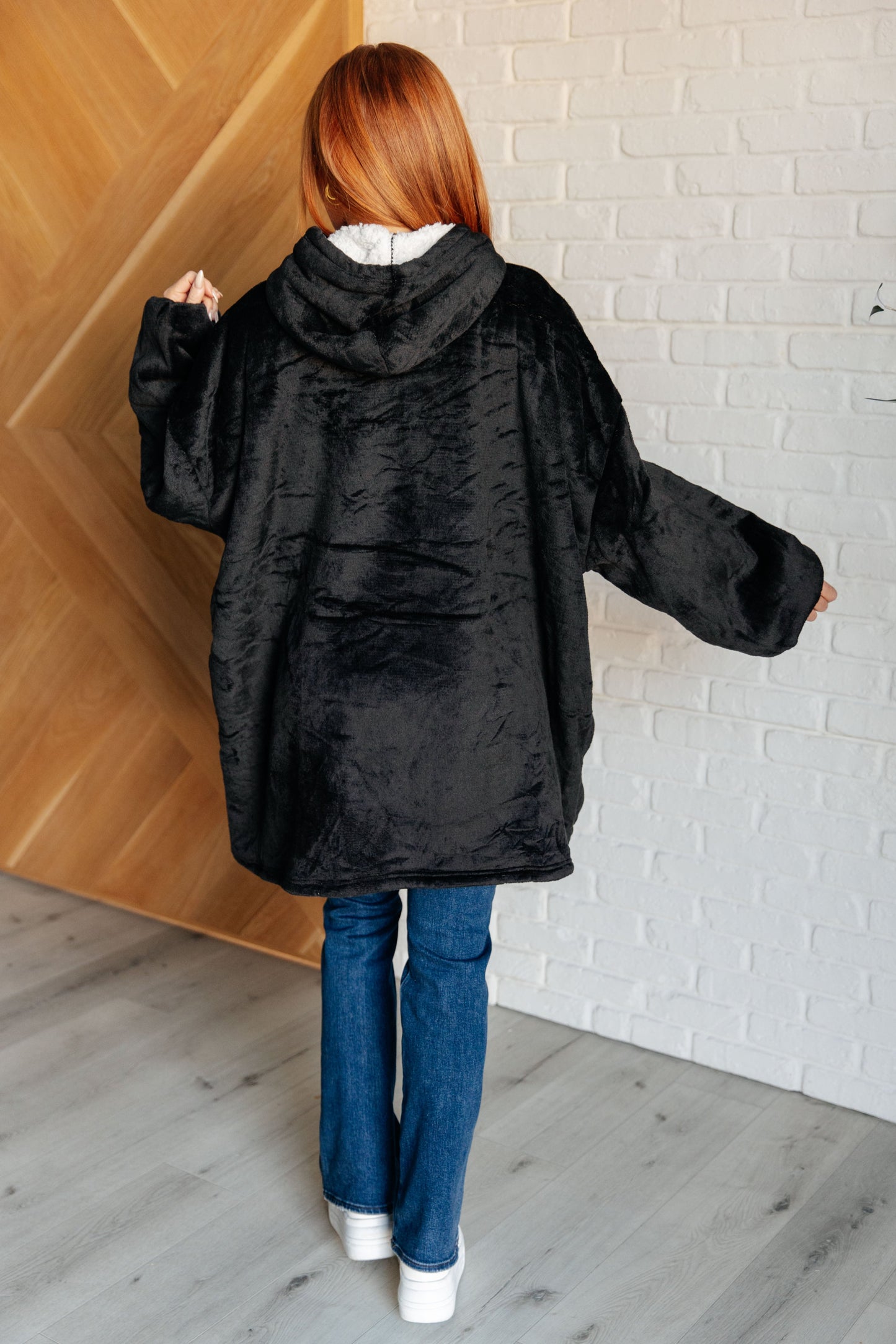 Oversized Velour Blanket Hoodie in Black