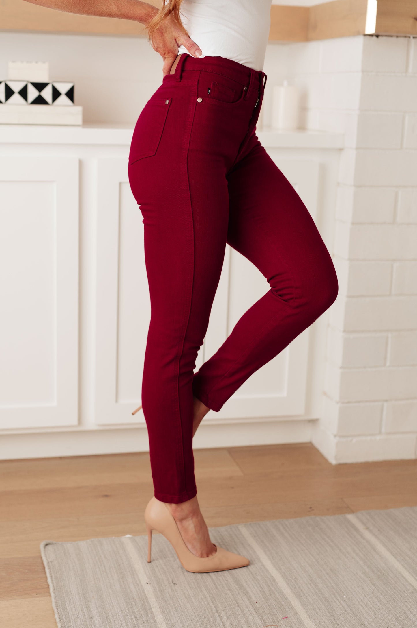 Wanda High Rise Control Top Skinny Jeans in Scarlet