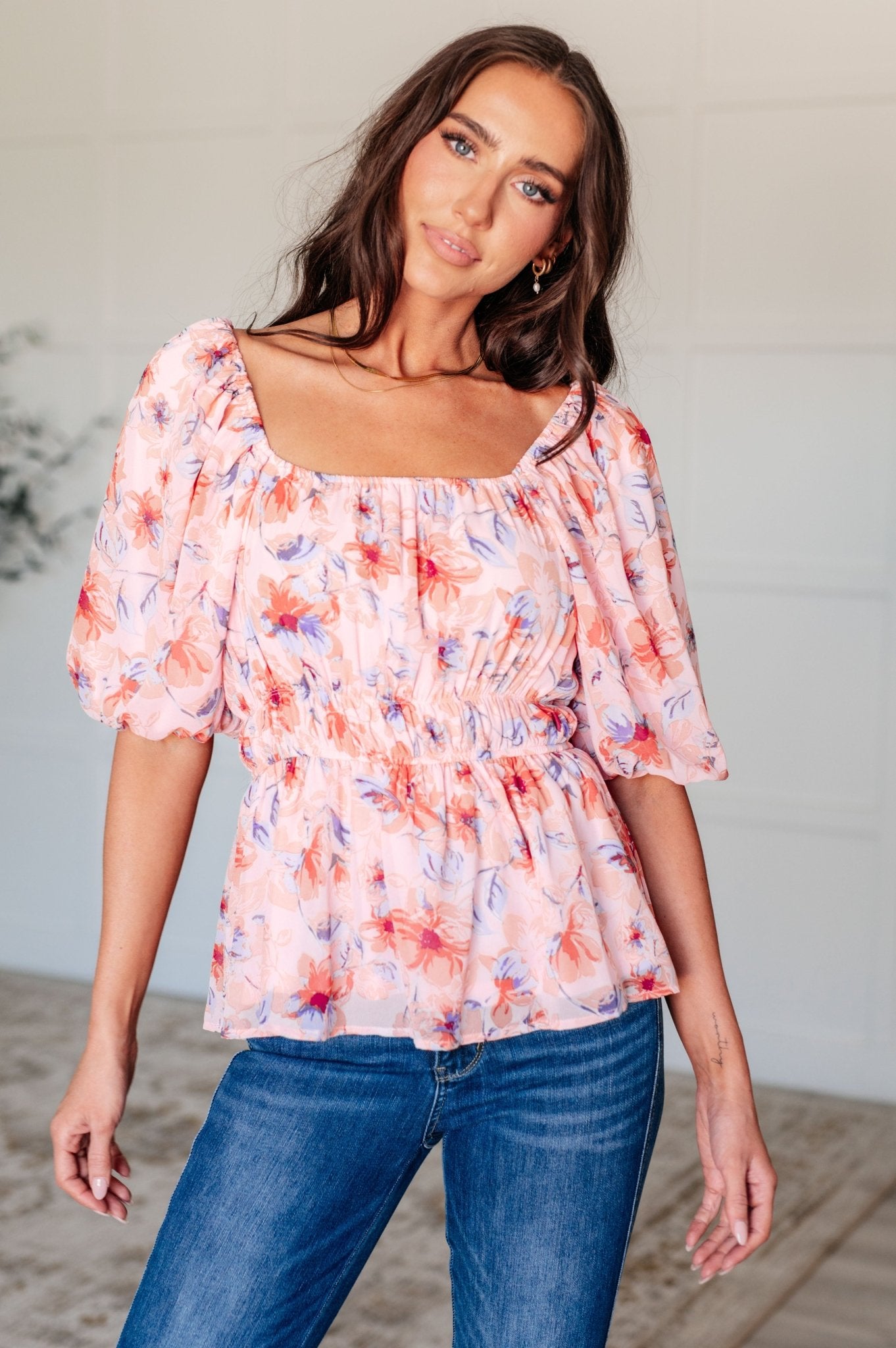 A Powerful Force Square Neck Balloon Sleeve Blouse - Driftwood Boutique