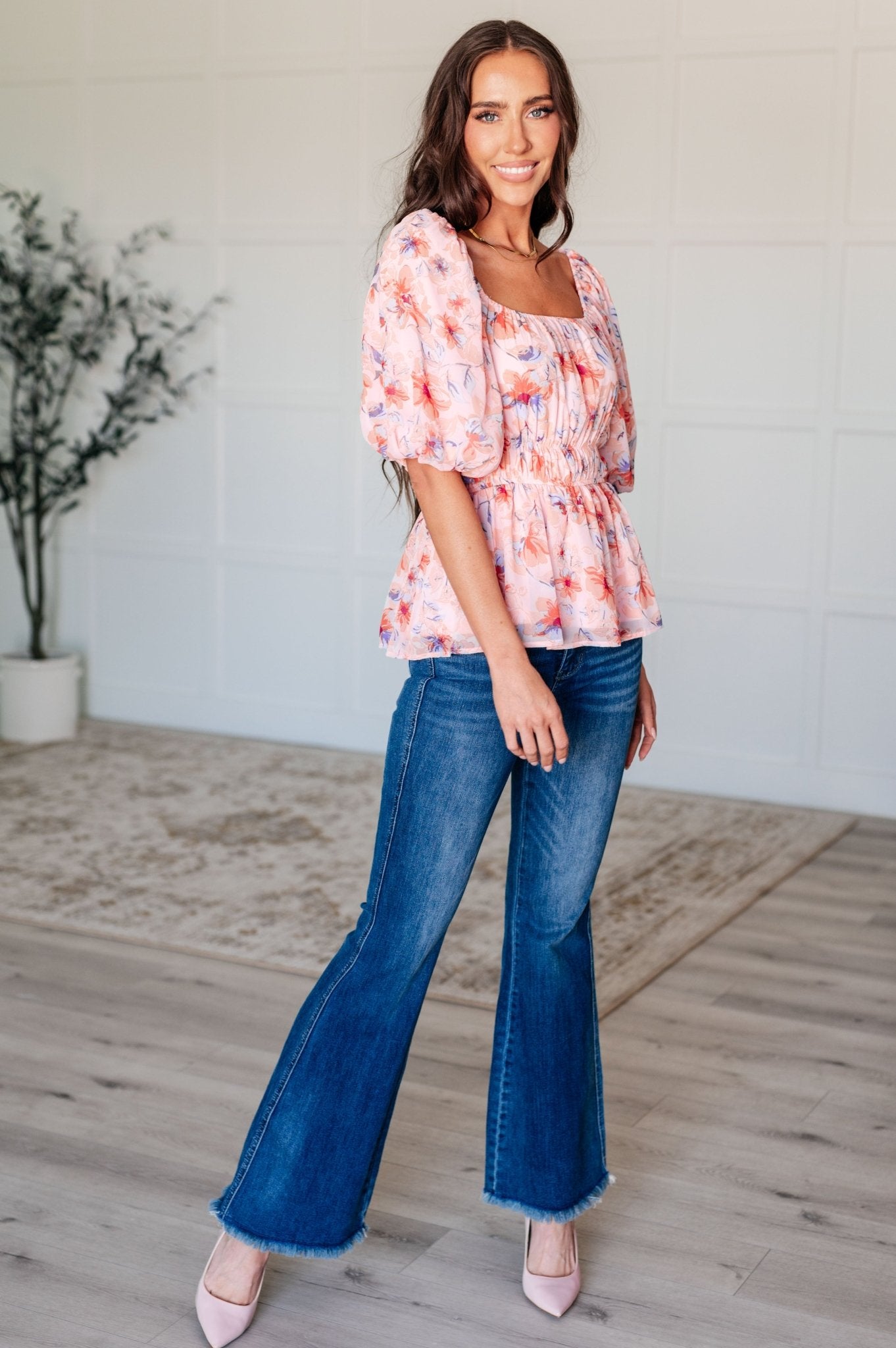 A Powerful Force Square Neck Balloon Sleeve Blouse - Driftwood Boutique