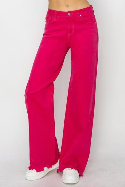 Cyndi High Rise Wide Leg Raw Hem Jeans