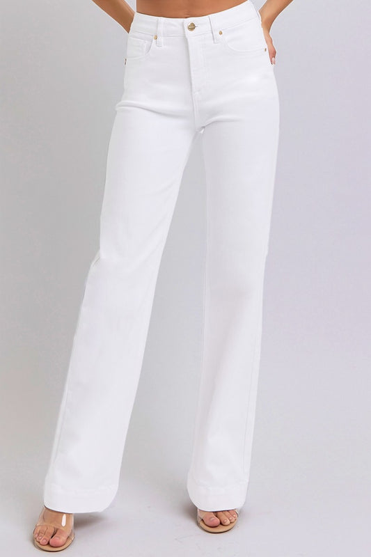 Alexandra High Rise Straight Leg Jeans with Gold Button Fly