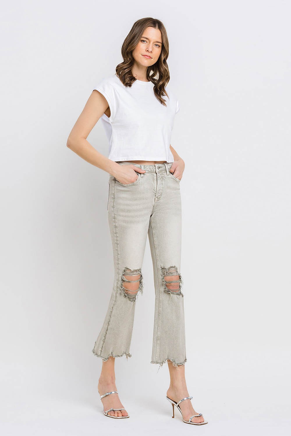 Mya Raw Hem Cropped Flare Jeans