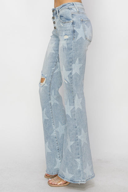 All Star Mid-Rise Button Fly Flare Jeans
