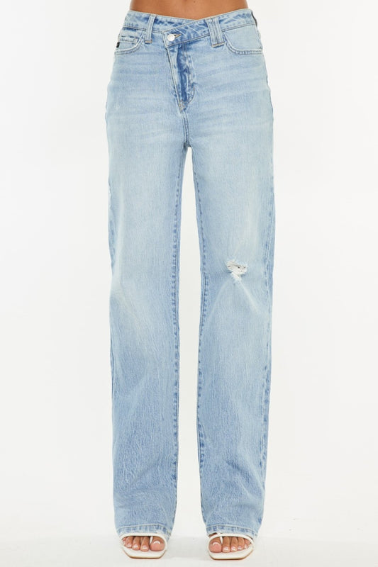 Kenna High Rise Distressed Straight Jeans