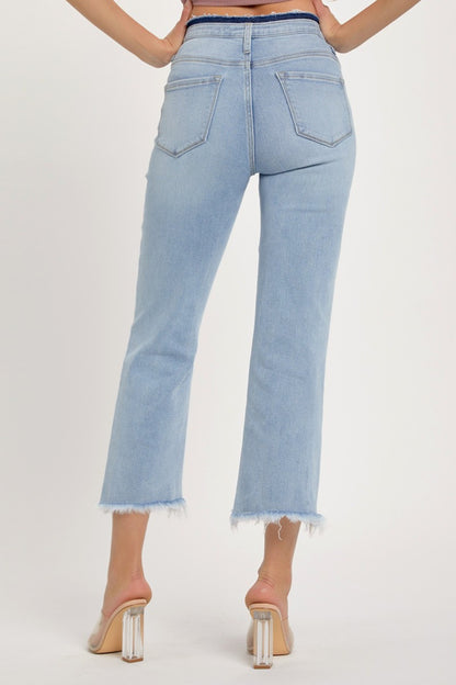 Davie High Rise Raw Hem Cropped Straight Jeans