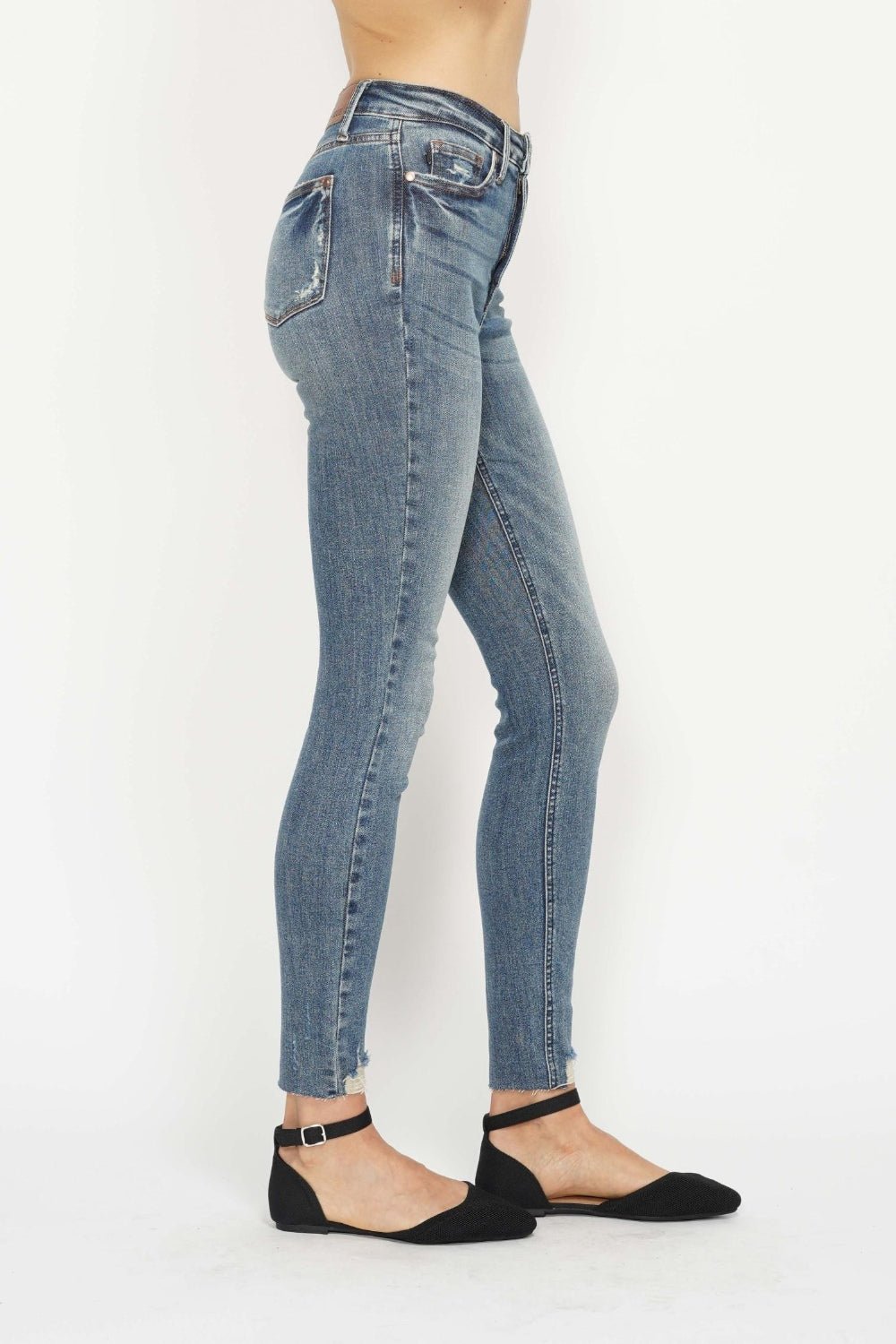 Alba High Rise Tummy Control Vintage Wash Distressed Skinny Jeans - Driftwood Boutique