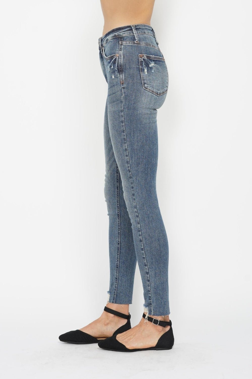 Alba High Rise Tummy Control Vintage Wash Distressed Skinny Jeans - Driftwood Boutique