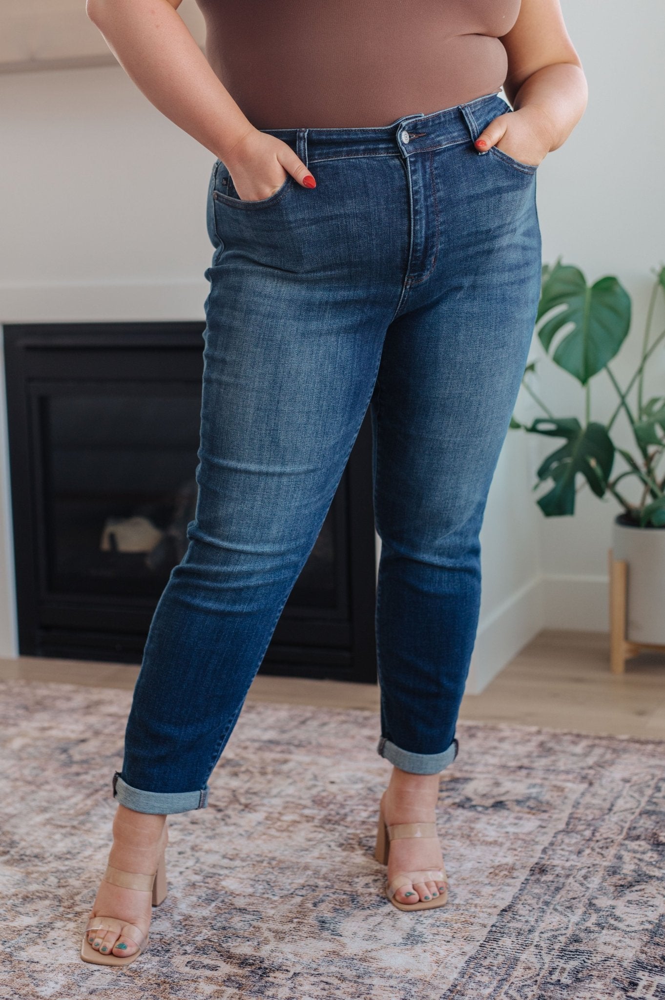 Amber Cuffed Slim Fit Dark Wash Jeans - Driftwood Boutique