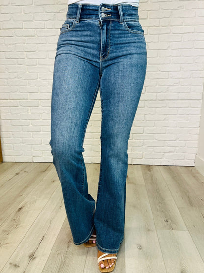 Ariana High Rise Double Button Waistband Flare Jeans - Driftwood Boutique