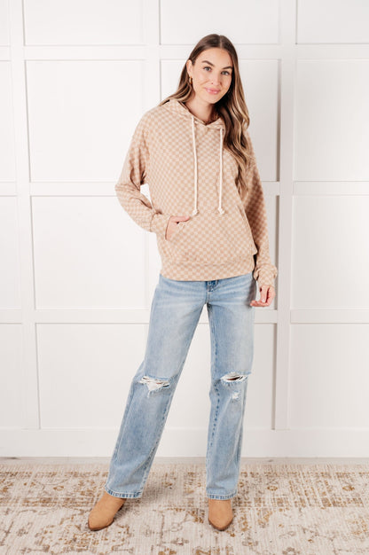 Ask Me Out Checkered Hoodie in Khaki - Driftwood Boutique