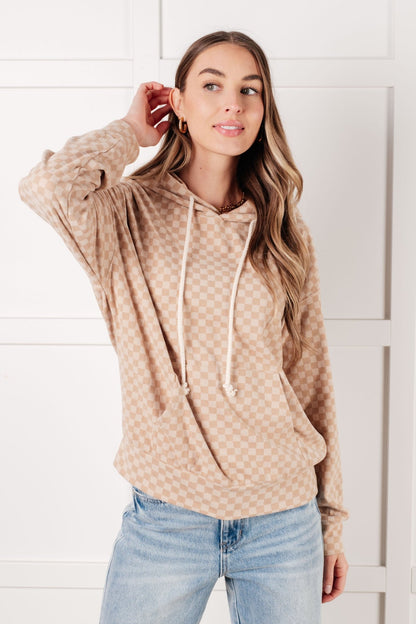 Ask Me Out Checkered Hoodie in Khaki - Driftwood Boutique