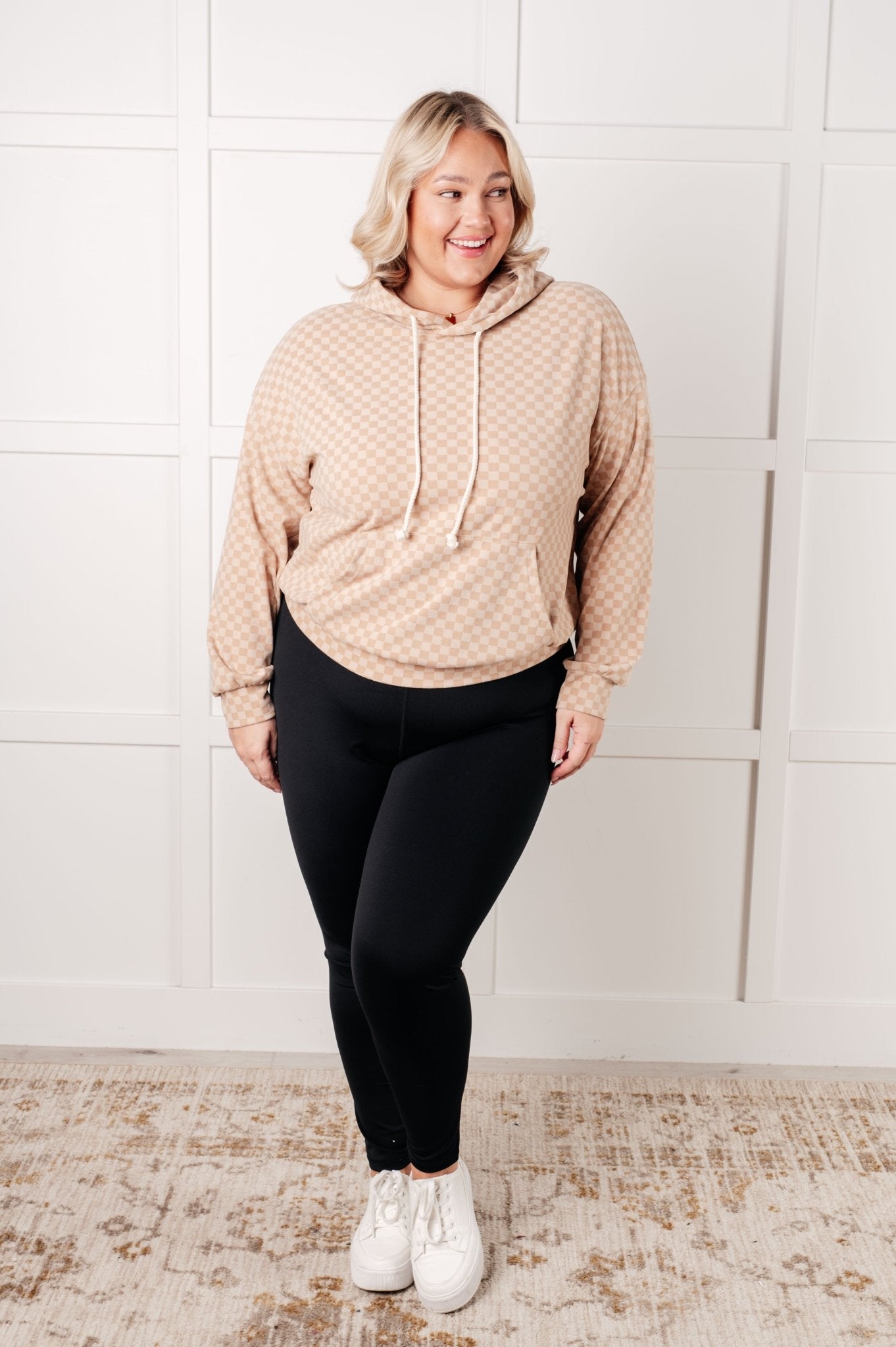 Ask Me Out Checkered Hoodie in Khaki - Driftwood Boutique