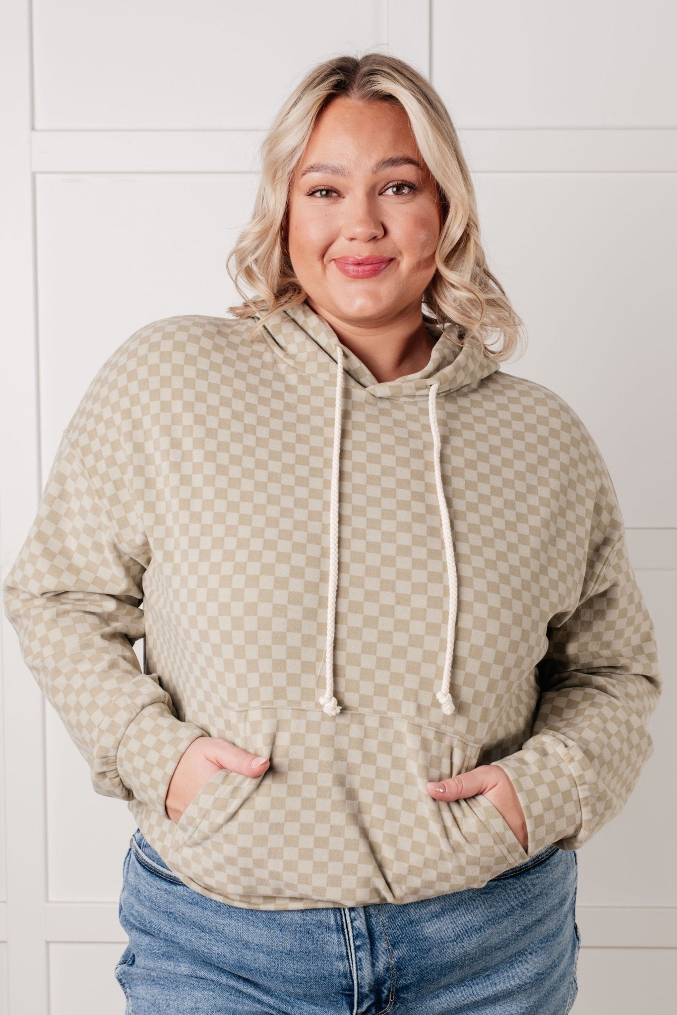 Ask Me Out Checkered Hoodie in Sage - Driftwood Boutique