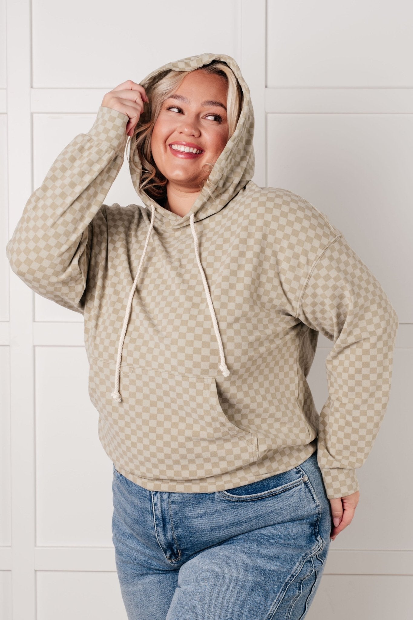 Ask Me Out Checkered Hoodie in Sage - Driftwood Boutique