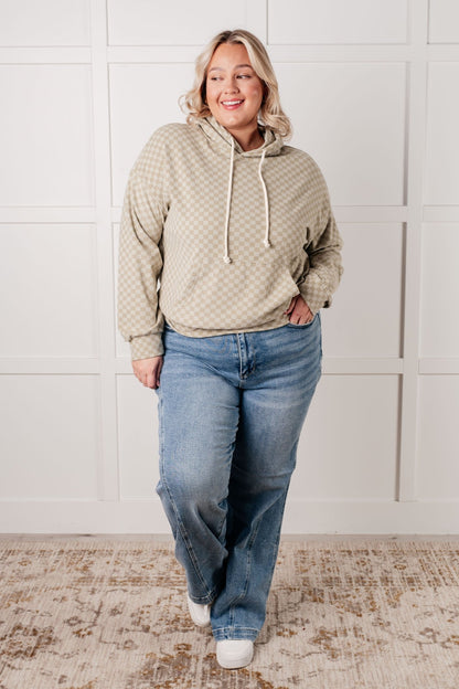 Ask Me Out Checkered Hoodie in Sage - Driftwood Boutique