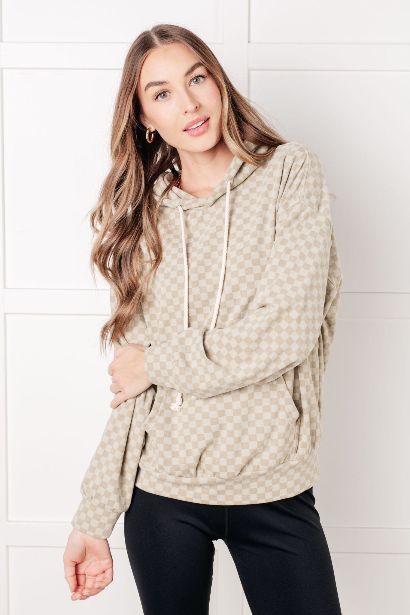 Ask Me Out Checkered Hoodie in Sage - Driftwood Boutique
