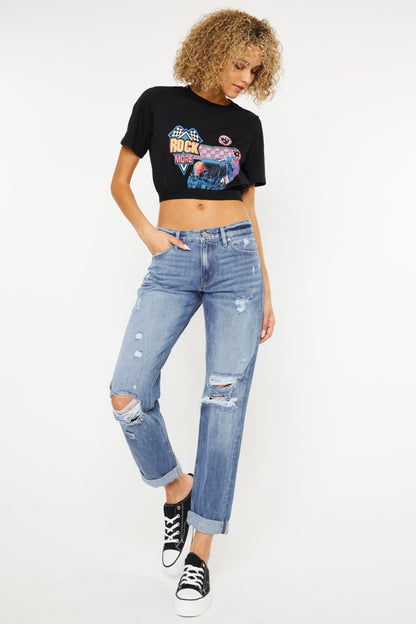 Charlene Mid Rise Distressed Straight Jeans