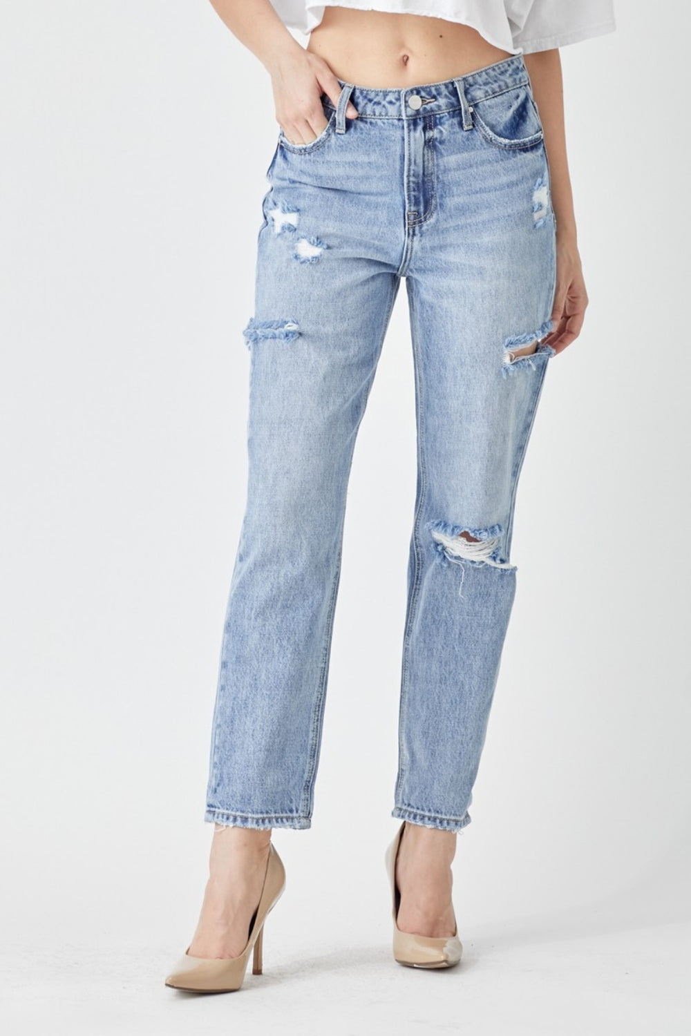 Lenora High Rise Slim Barrel Distressed Cropped Jeans