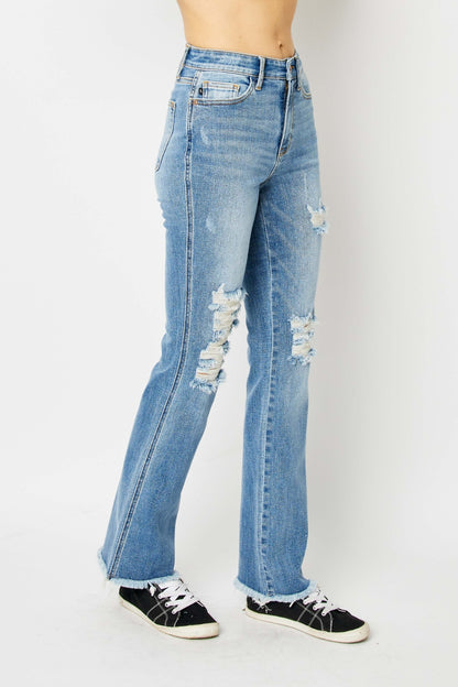 Brynn High Rise Frayed Hem Bootcut Jeans