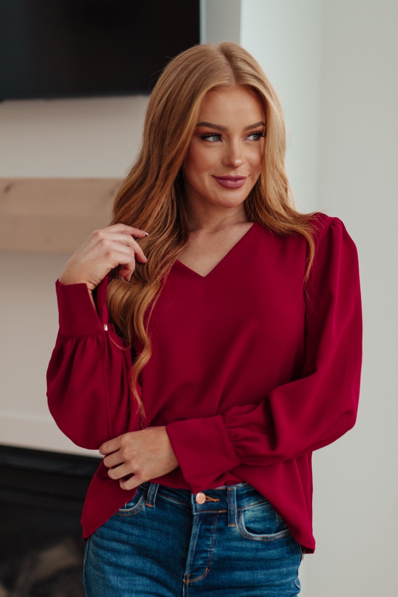 Back in Business V - Neck Blouse - Driftwood Boutique
