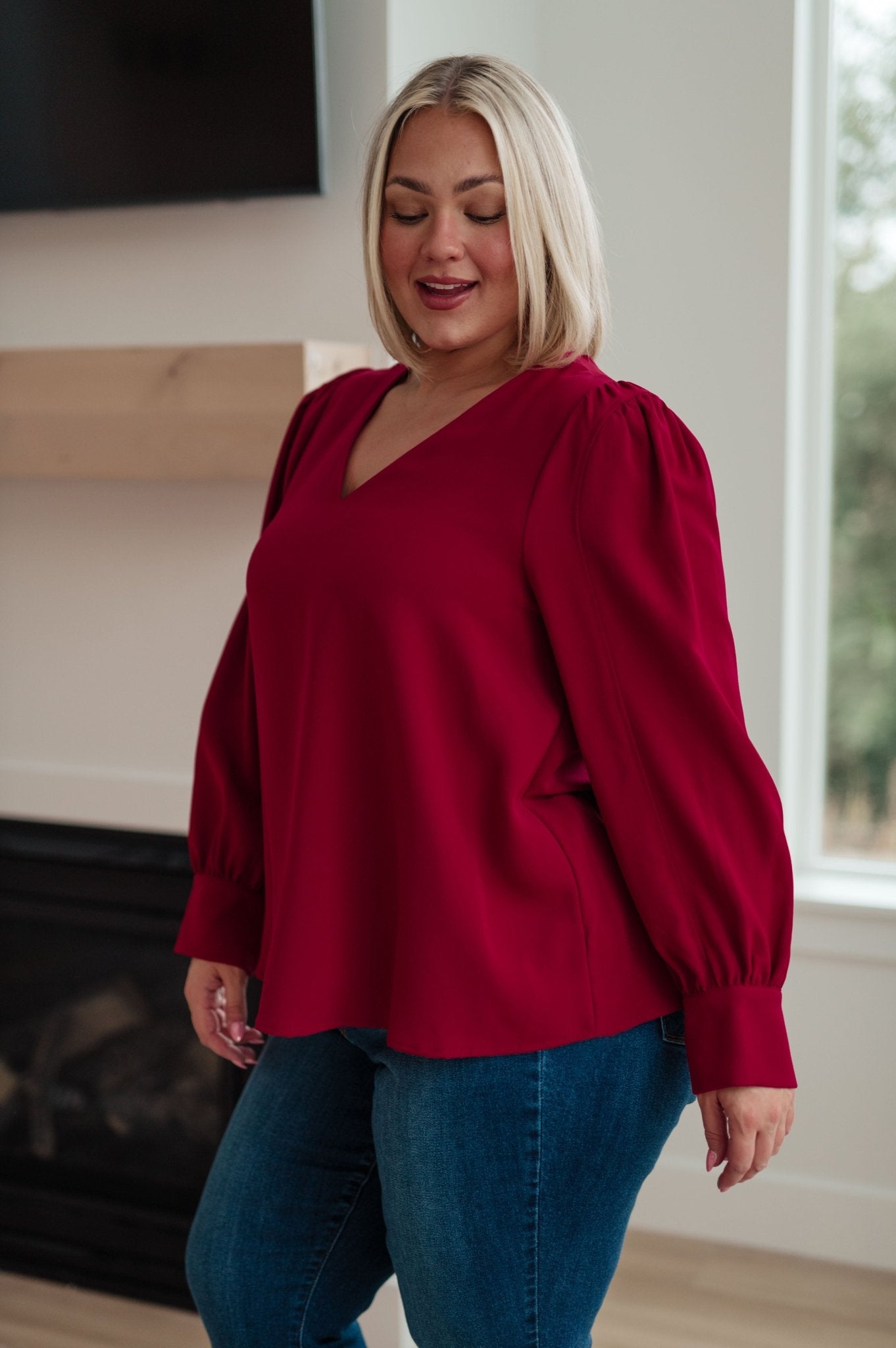 Back in Business V - Neck Blouse - Driftwood Boutique