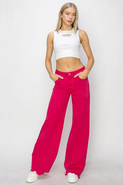 Cyndi High Rise Wide Leg Raw Hem Jeans