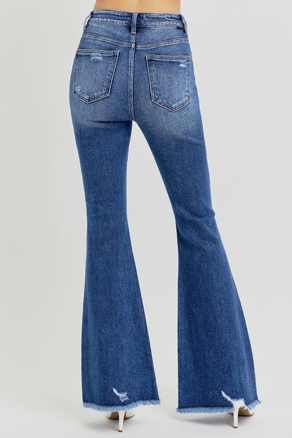 Bailee High Rise Raw Hem Distressed Flare Jeans - Driftwood Boutique