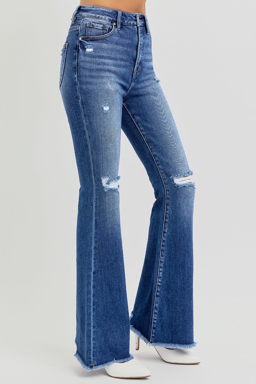 Bailee High Rise Raw Hem Distressed Flare Jeans - Driftwood Boutique