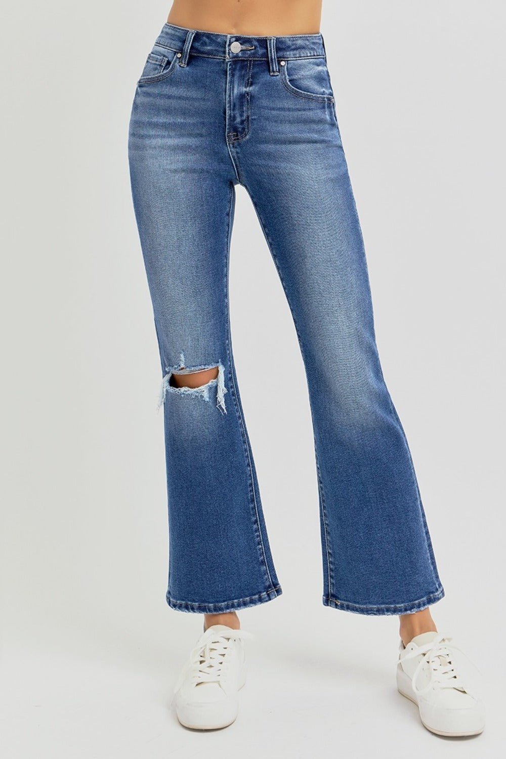 Bethany High Rise Distressed Crop Flare Jeans - Driftwood Boutique
