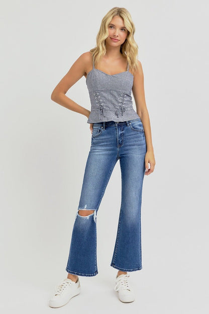 Bethany High Rise Distressed Crop Flare Jeans - Driftwood Boutique