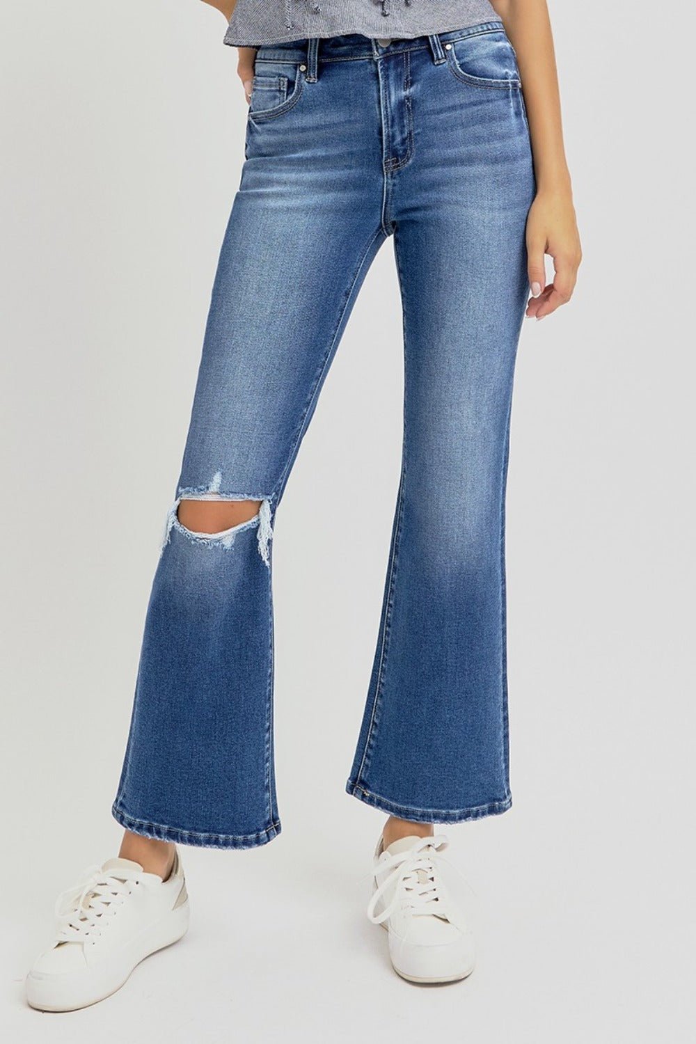 Bethany High Rise Distressed Crop Flare Jeans - Driftwood Boutique