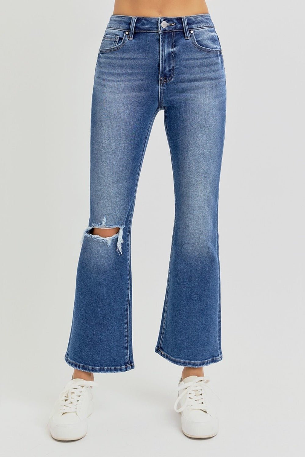 Bethany High Rise Distressed Crop Flare Jeans - Driftwood Boutique