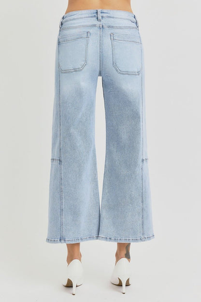 Betsy High Rise Seamed Detail Wide Leg Crop Jeans - Driftwood Boutique